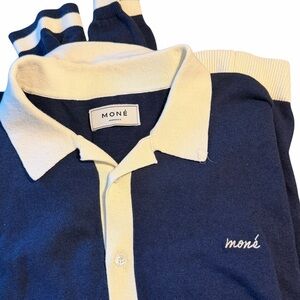 MONÉ Monte Carlo Euro Designer Marine Cotton Knit Polo Shirt XL 14GG Luxury